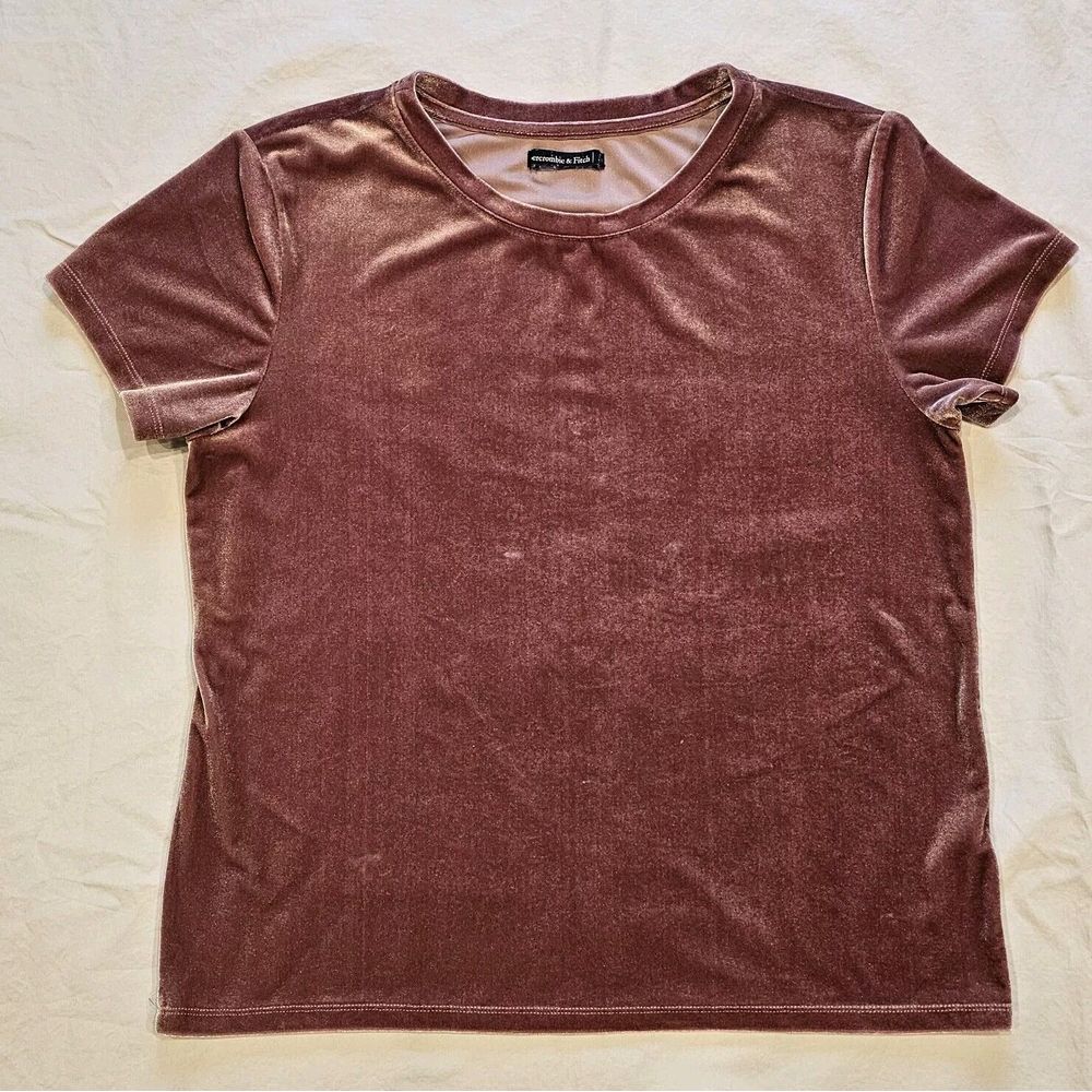 Abercrombie & Fitch Pink Velvet Top Womens Medium Crewneck Short Sleeve